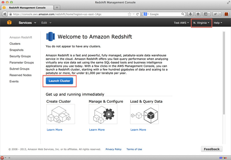 図3　Amazon Redshiftコンソールトップ画面