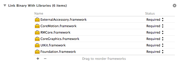 RMCore.frameworkをFrameworksにドラッグ＆ドロップ