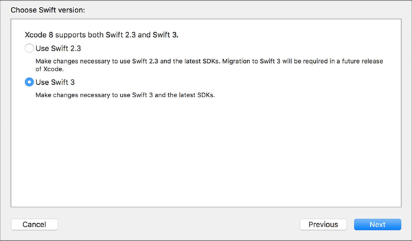 図2　Xcode 8はSwift 2.3もSwift 3もサポートする
