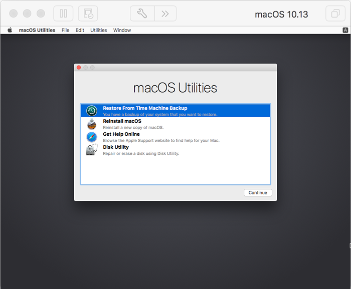 図2　macOS UtilitiesでTime Machineからリストア
