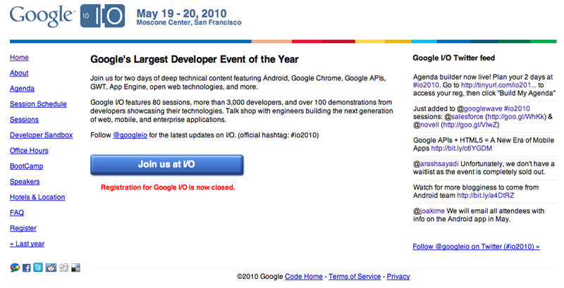 サンフランシスコで5/19、20に開催されるGoogle I/Oでは、Android関連のセッションも多く開催される。