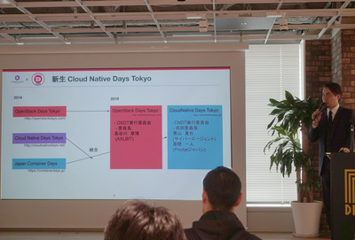 5/29に行われた説明会にて「OpenStack Days Tokyo」「CloudNative Days Tokyo」そして「Japan Container Days」の関係を紹介するOpenStack Days Tokyo 2019実行委員長 長谷川章博氏