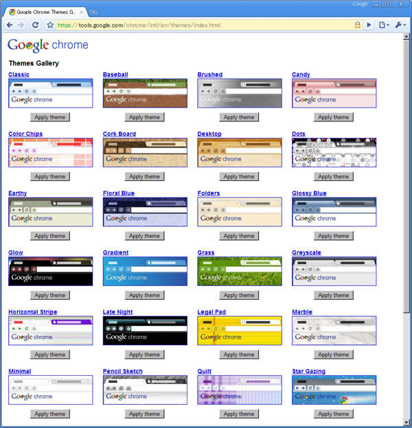 GoogleのChromeサイトに多くのテーマが用意されている。
