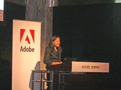 Adobe Scene7のアジア太平洋地域への展開を発表する，Scene7 Media Solutions Senior Director of Product Marketing, Sheila Dahlgren氏。
