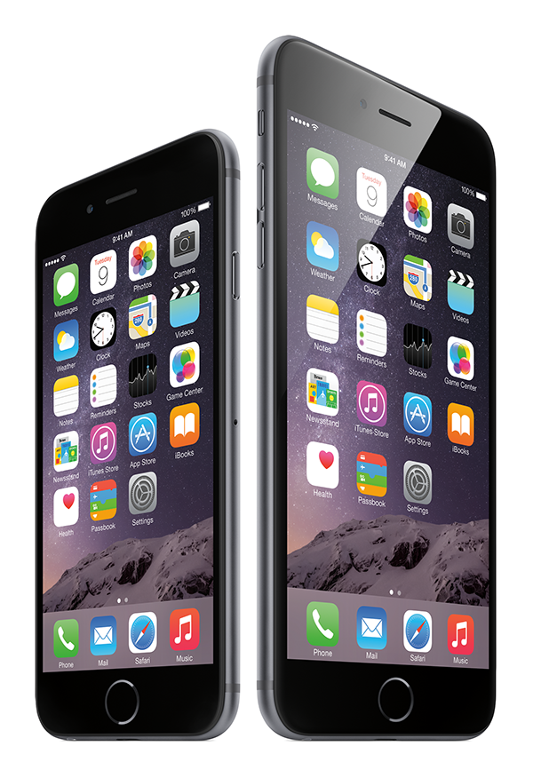 iPhone 6（左）とiPhone 6 Plus（右）