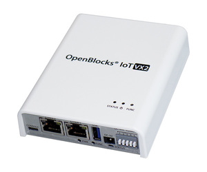 OpenBlocks IoT VX2の本体。LAN/WAN側のインターフェースとなるGigabit Ethernetポートが2ポートに増え、ユーザから要望の多いルータ機能も実装できるようになった