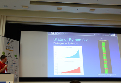 スライド右側が「Python 3 Wall of Superpowers」の対応図，緑色がPython 3対応パッケージになっている