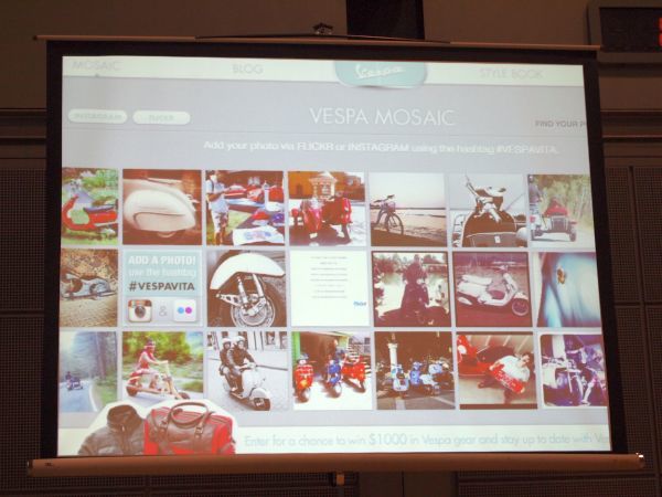 オートバイVESPAのサイト。コミュニティ連動という観点から、Instagramで撮影されたVESPA関連の写真のまとめが見られるようになっている