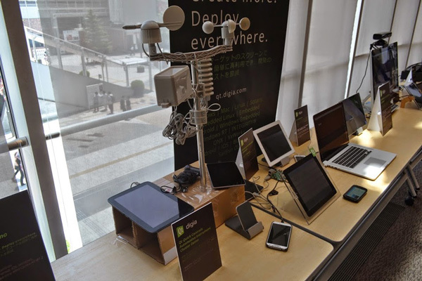 満気象観測機器、Kinect、楽器等と連携したDigiaのデモ