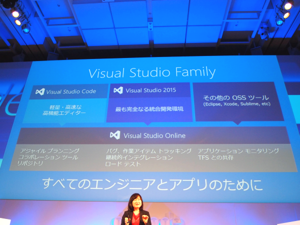 締め括りに「Visual Studio Familyを使えば、どんな環境下でも、また、どんなデバイス向けにも開発ができる」ことを説明した伊藤氏