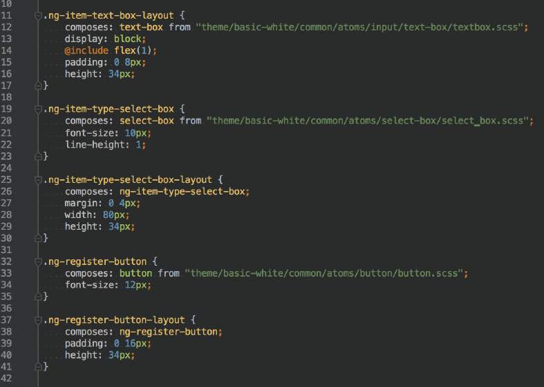 図2 近日リリース予定のニコニコ生放送HTML5プレーヤ開発で使われているCSSの一部。CSS Modulesを利用して可読性の向上とコンポーネント単位での管理を実現した 図2 近日リリース予定のニコニコ生放送HTML5プレーヤ開発で使われているCSSの一部。CSS Modulesを利用して可読性の向上とコンポーネント単位での管理を実現した